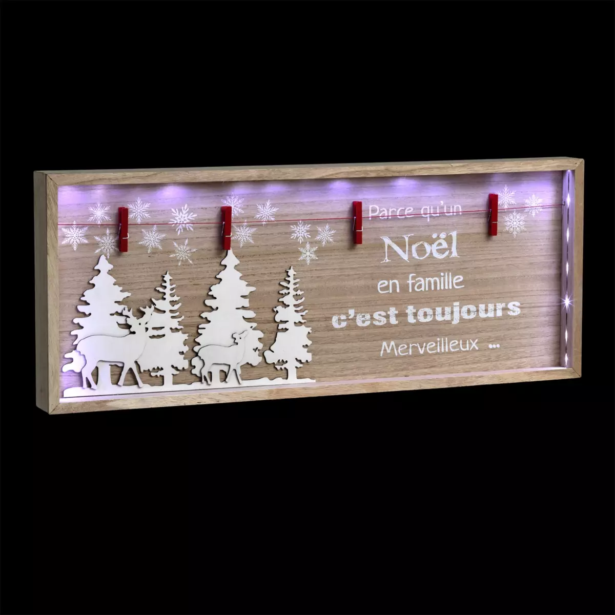 Quadro luminoso Natale in famigliale a pile in legno da posare Bianco freddo 1