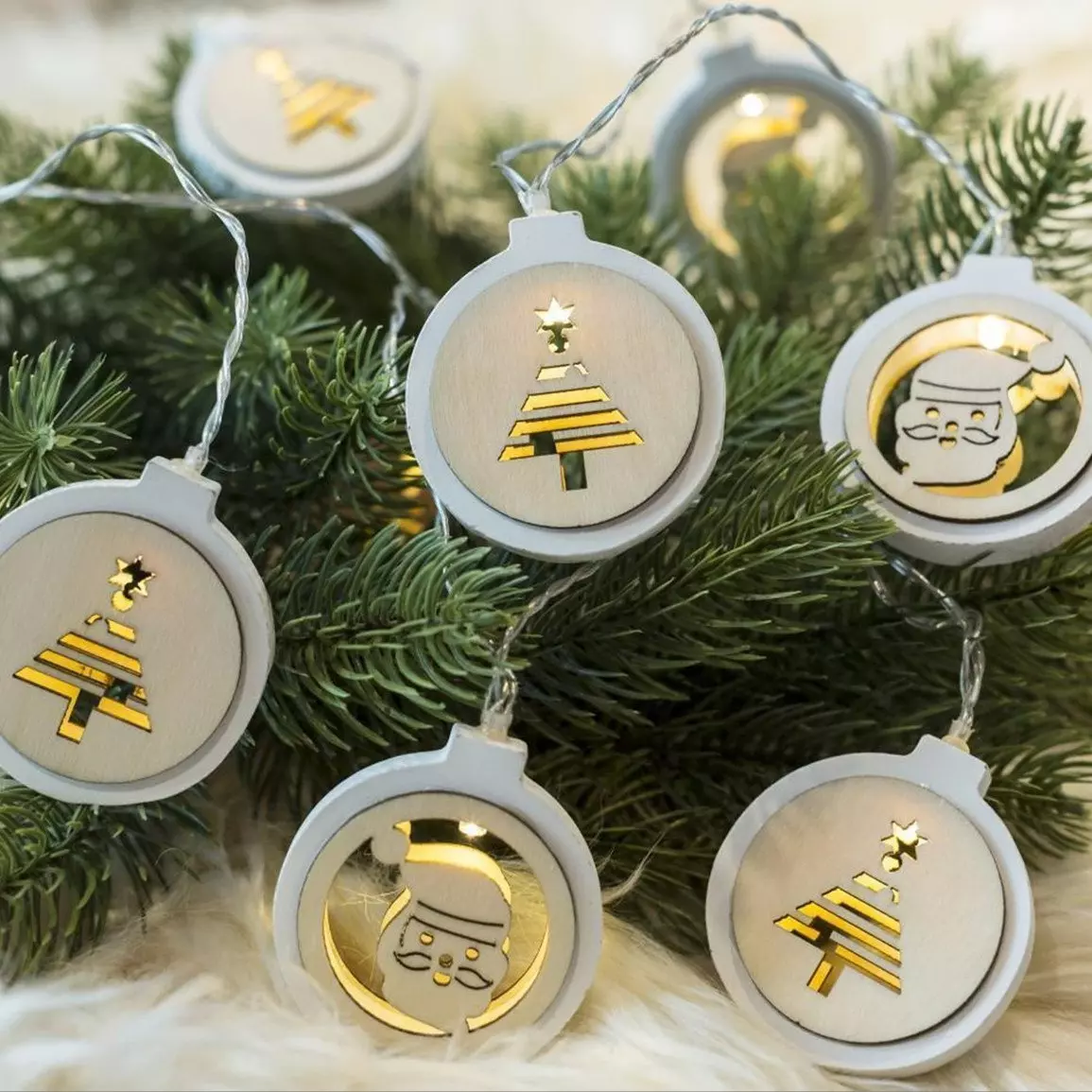 Guirlande lumineuse à piles Sapin et Père-Noël Blanc chaud 10 LED 1