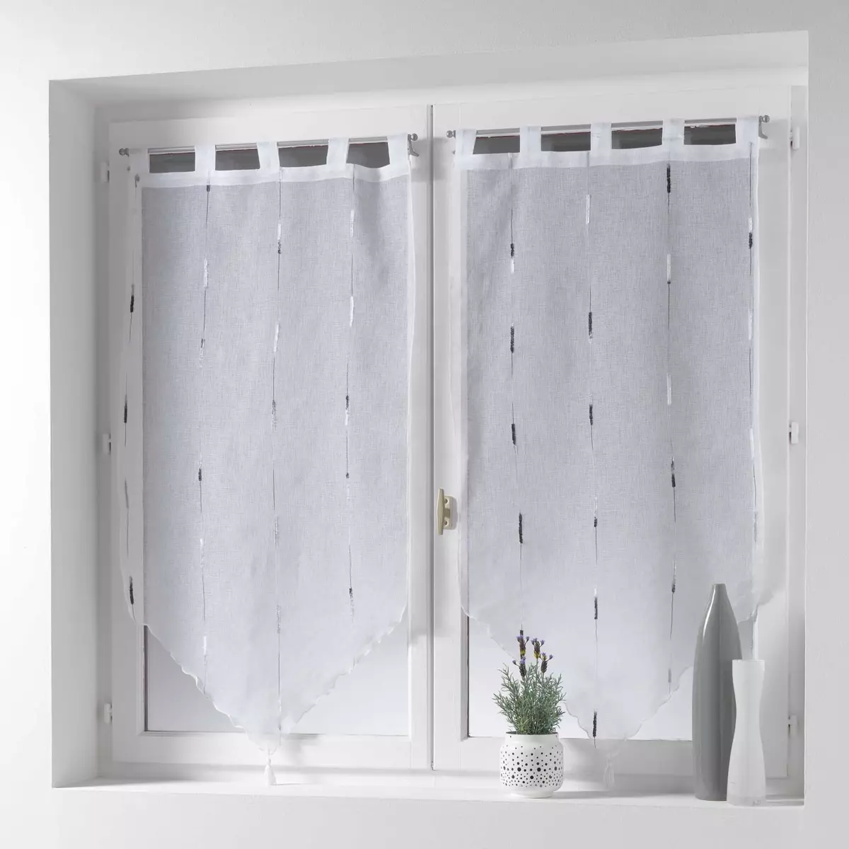 Coppia di tende trasparenti (45 x 120 cm) Chenilla Grigio 1