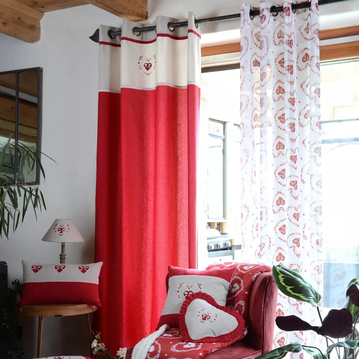 Rideau coton (140 X 260 cm) Pauline Rouge 1