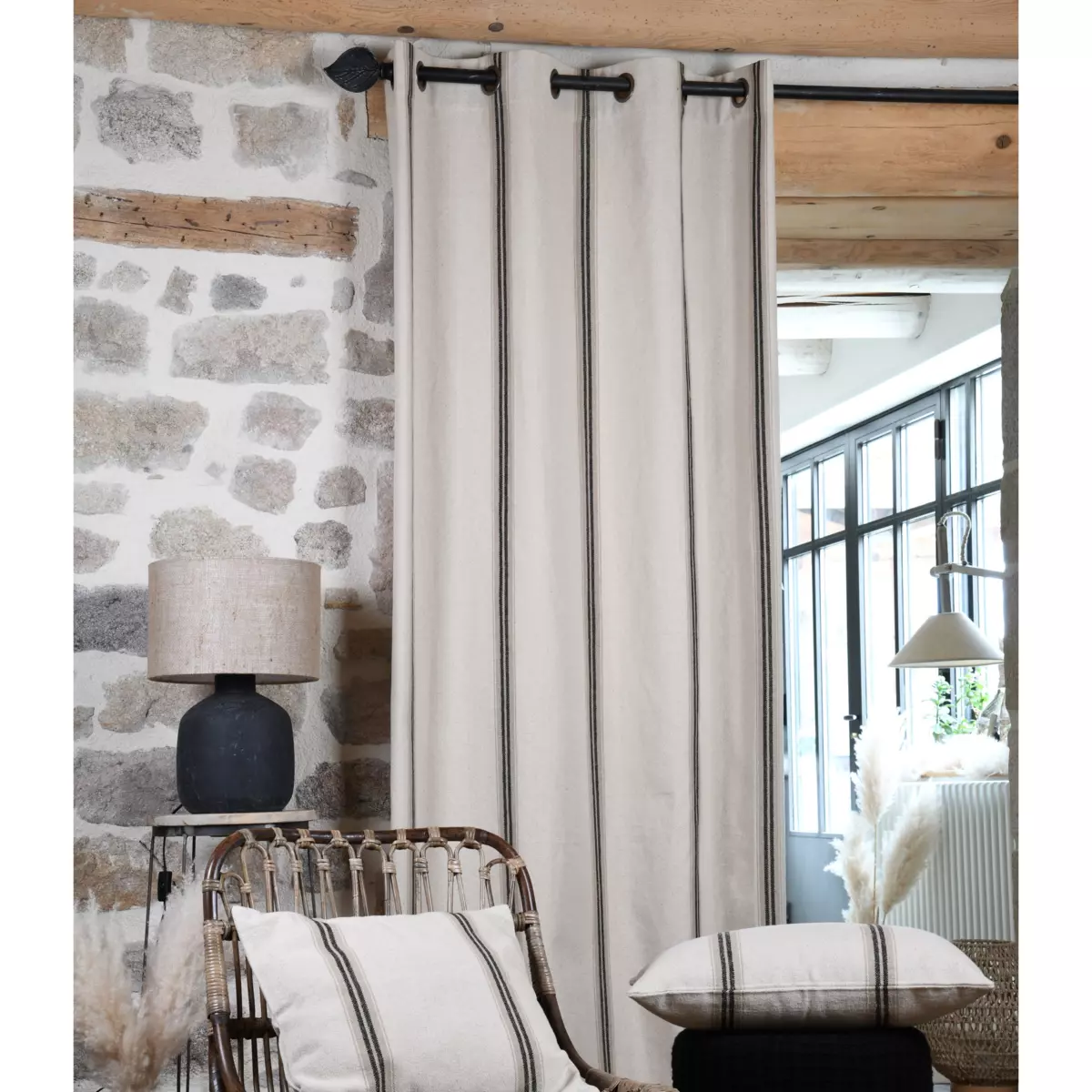 Cortina semi opaca en algodón (135 x 260 cm) Montauban Negro 1