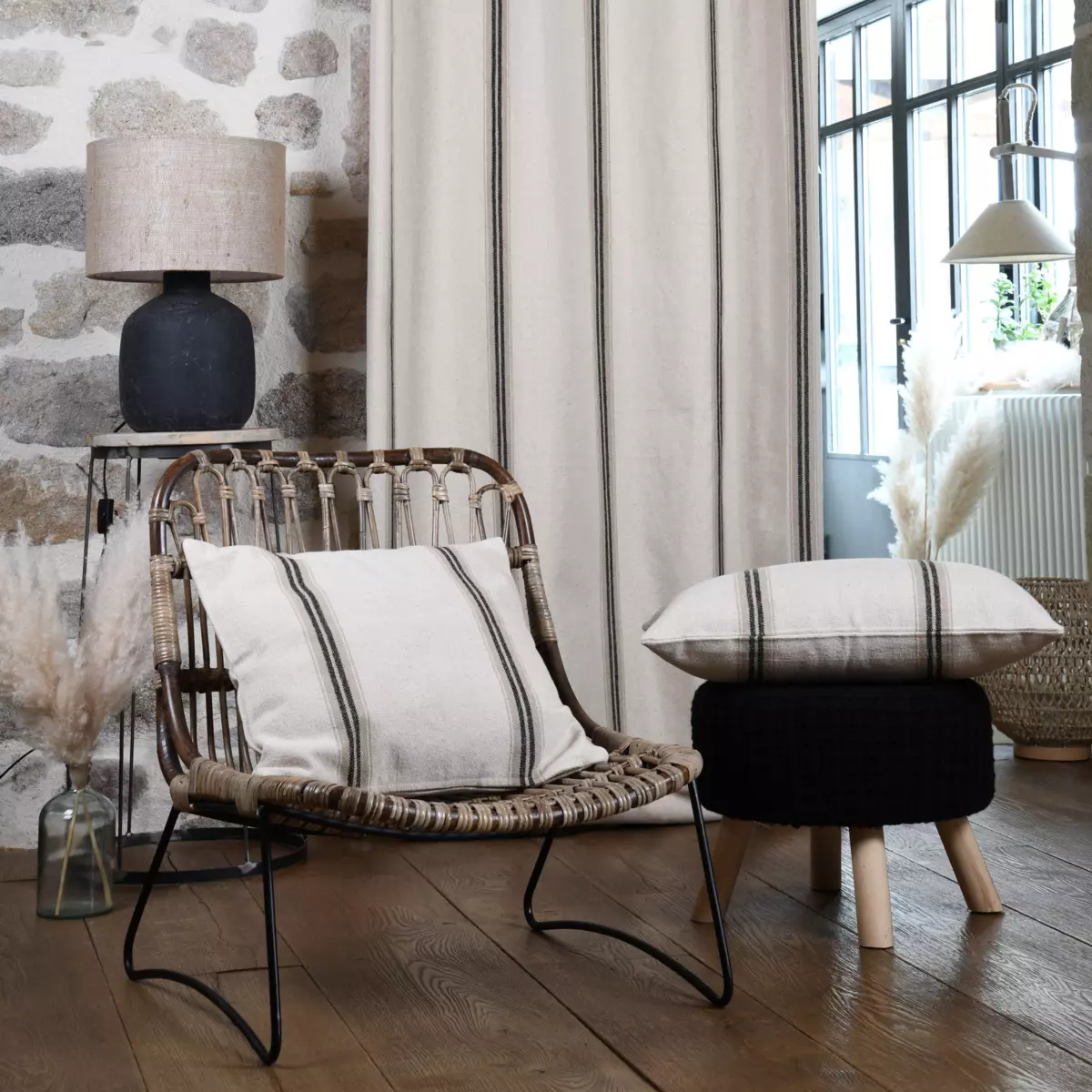 Cortina semi opaca en algodón (135 x 260 cm) Montauban Negro 3