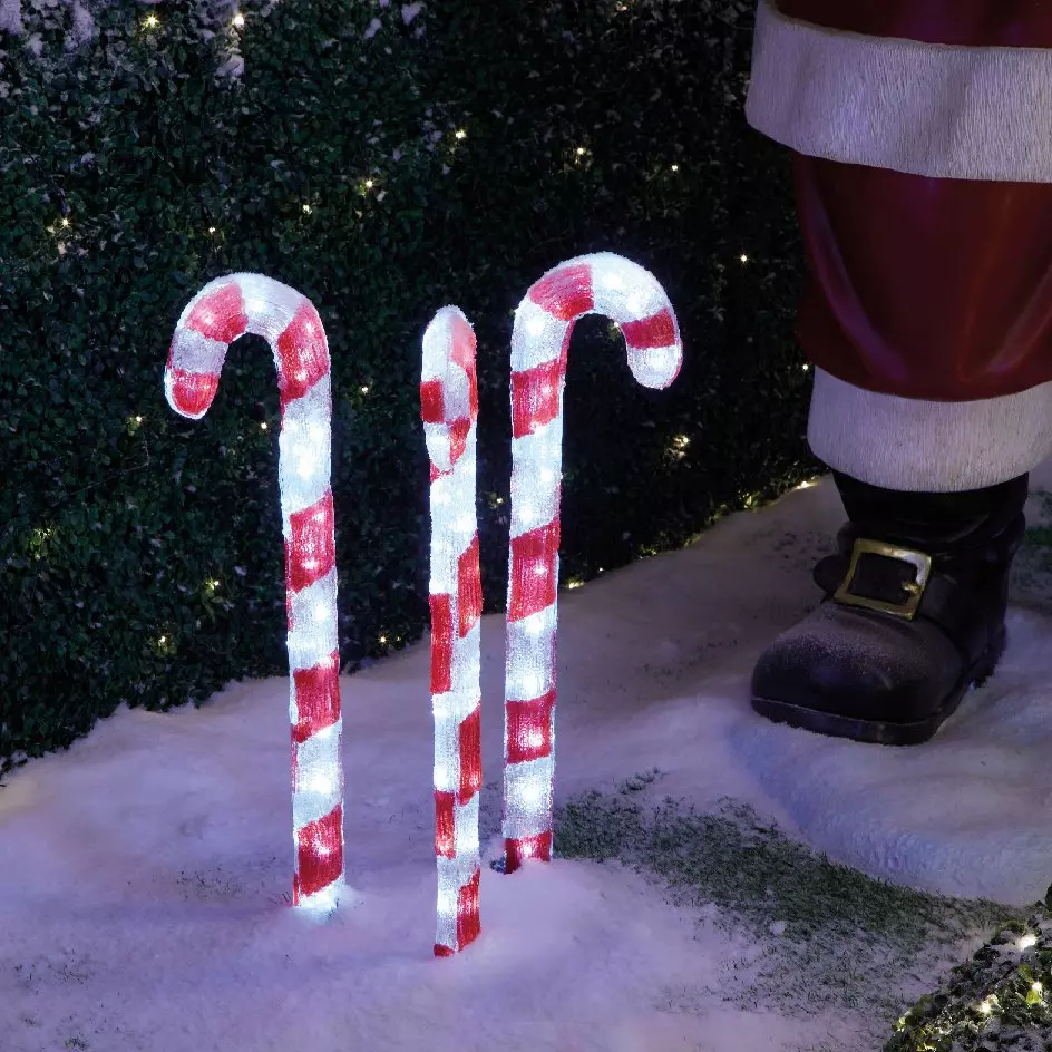 Lote de 3 bastones de caramelo luminosos Blanco frío 90 LED 1