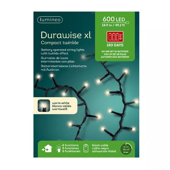 Guirlande lumineuse Durawise à piles 14,98 m Blanc chaud 600 LED CN 8