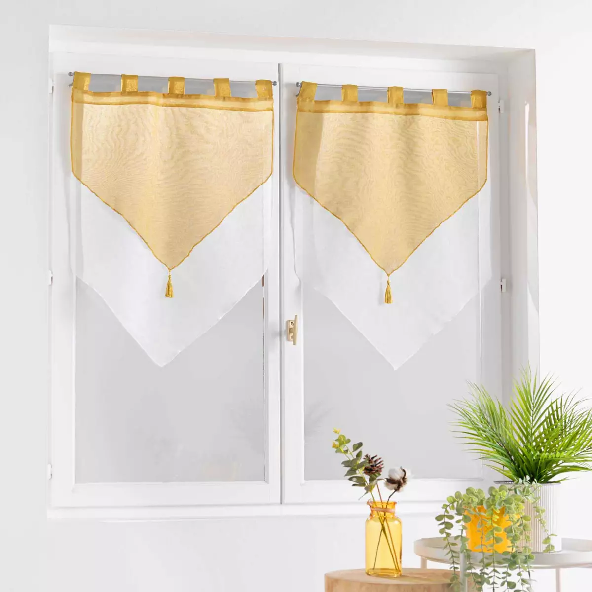 Paire de voilages (60 x 120 cm) Duetto Jaune miel et Blanc 1