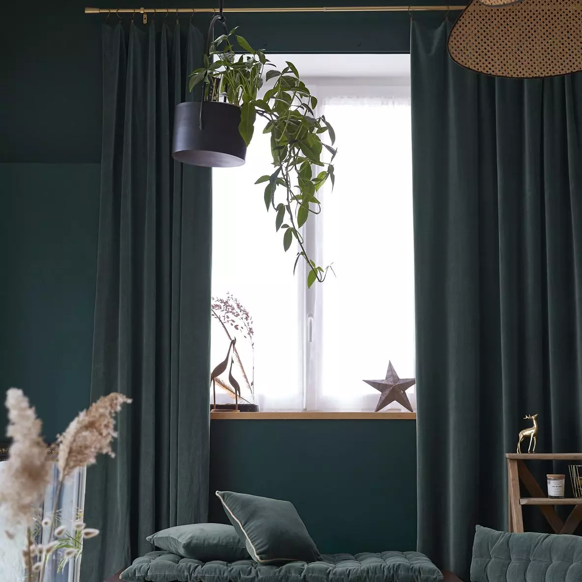 Rideau velours de coton ajustable (140 x max 270 cm) César Gris ardoise 1