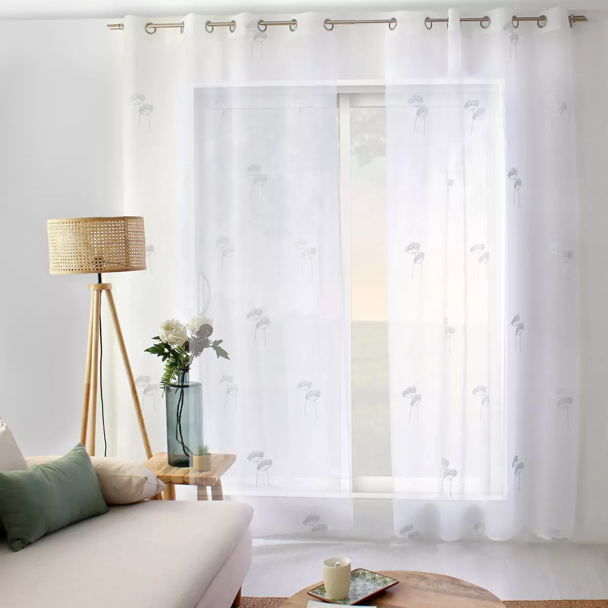 Voilage brodé (140 x 240 cm) Cosmos Blanc 1