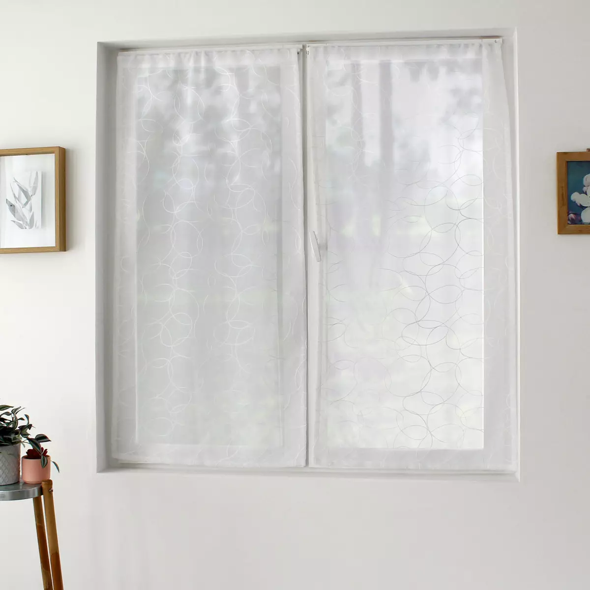 Paire de voilages brodés (60 x 90 cm) Galet Blanc 1