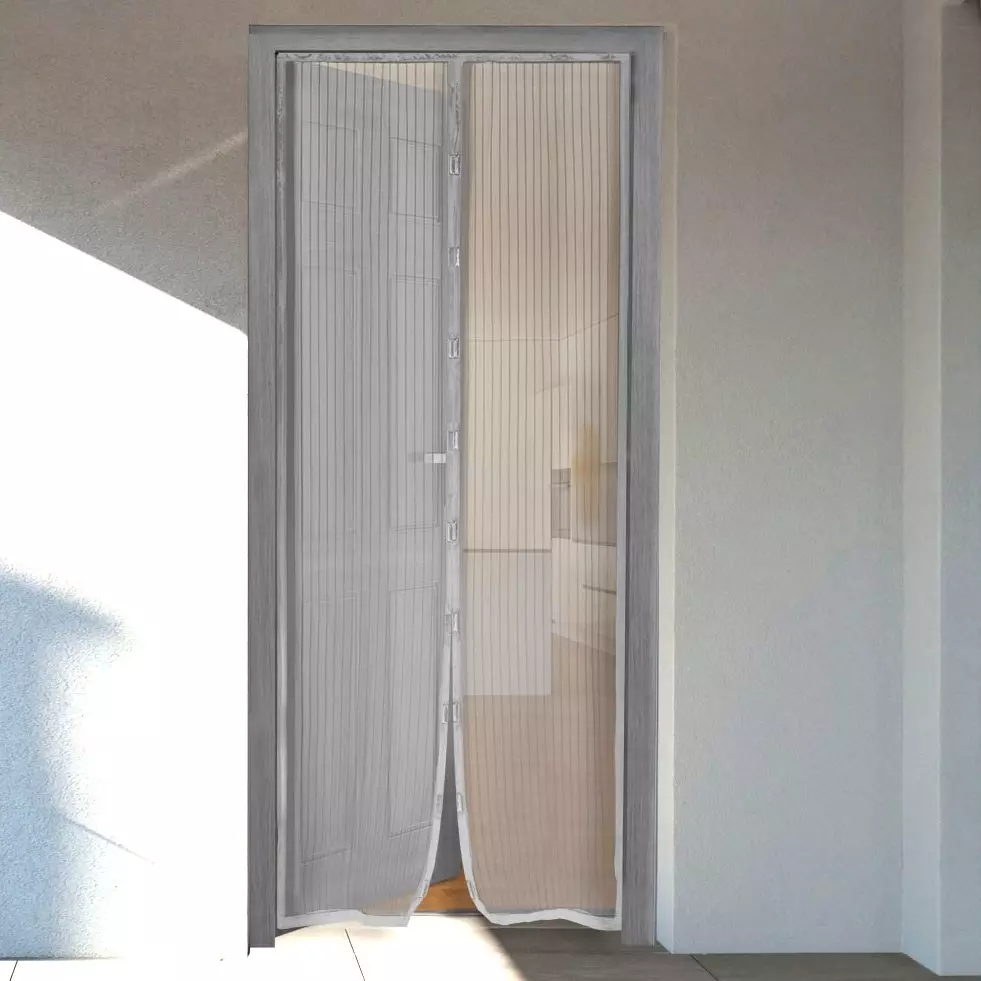 Rideau de porte Moustiquaire (100 x H220 cm) Aimanté Gris 1