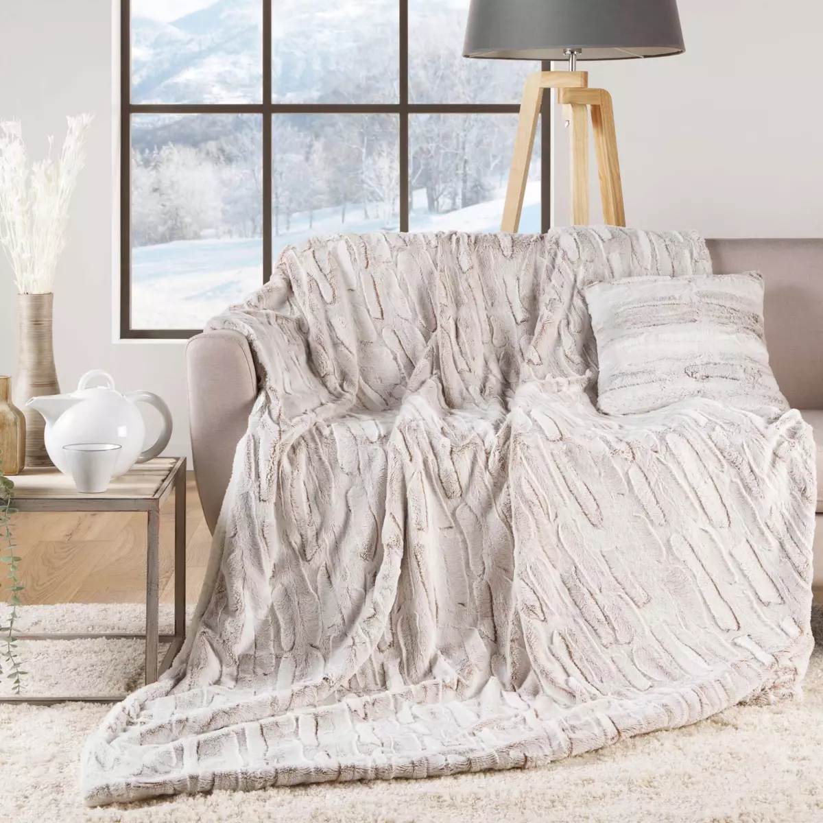 Kunstfelldecke (220 cm) Lynx Beige