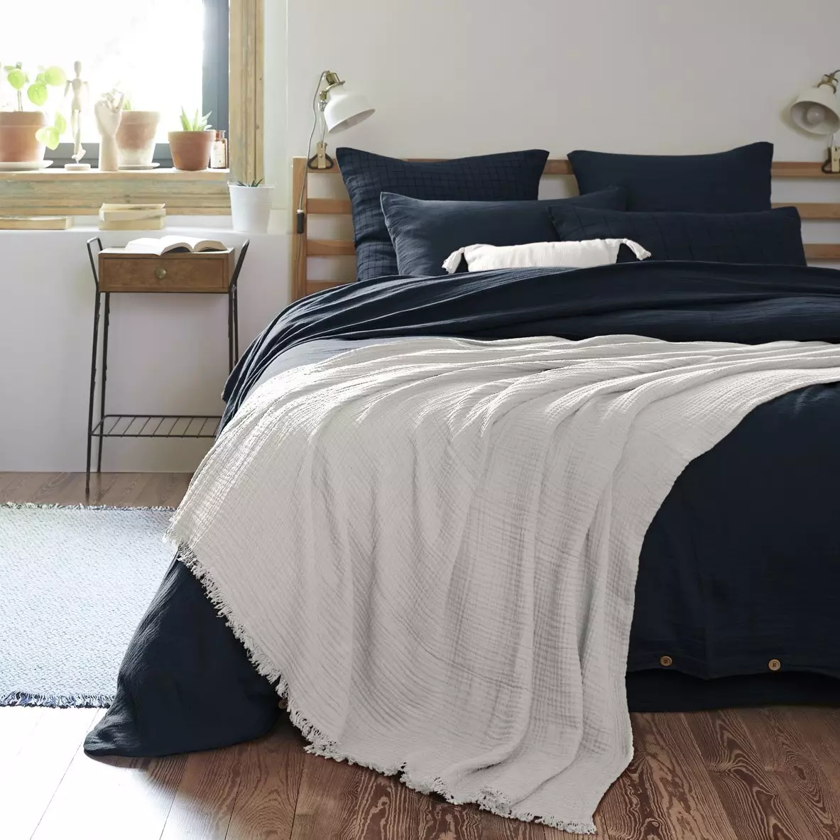 Plaid gaze de coton (220 cm) Gaïa Gris nuage 1