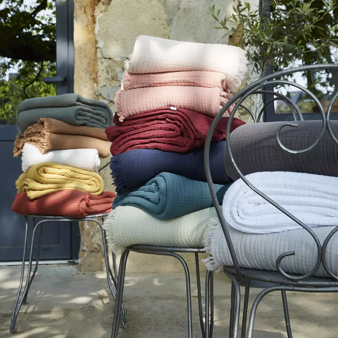 Plaid gaze de coton (220 cm) Gaïa Gris nuage 3