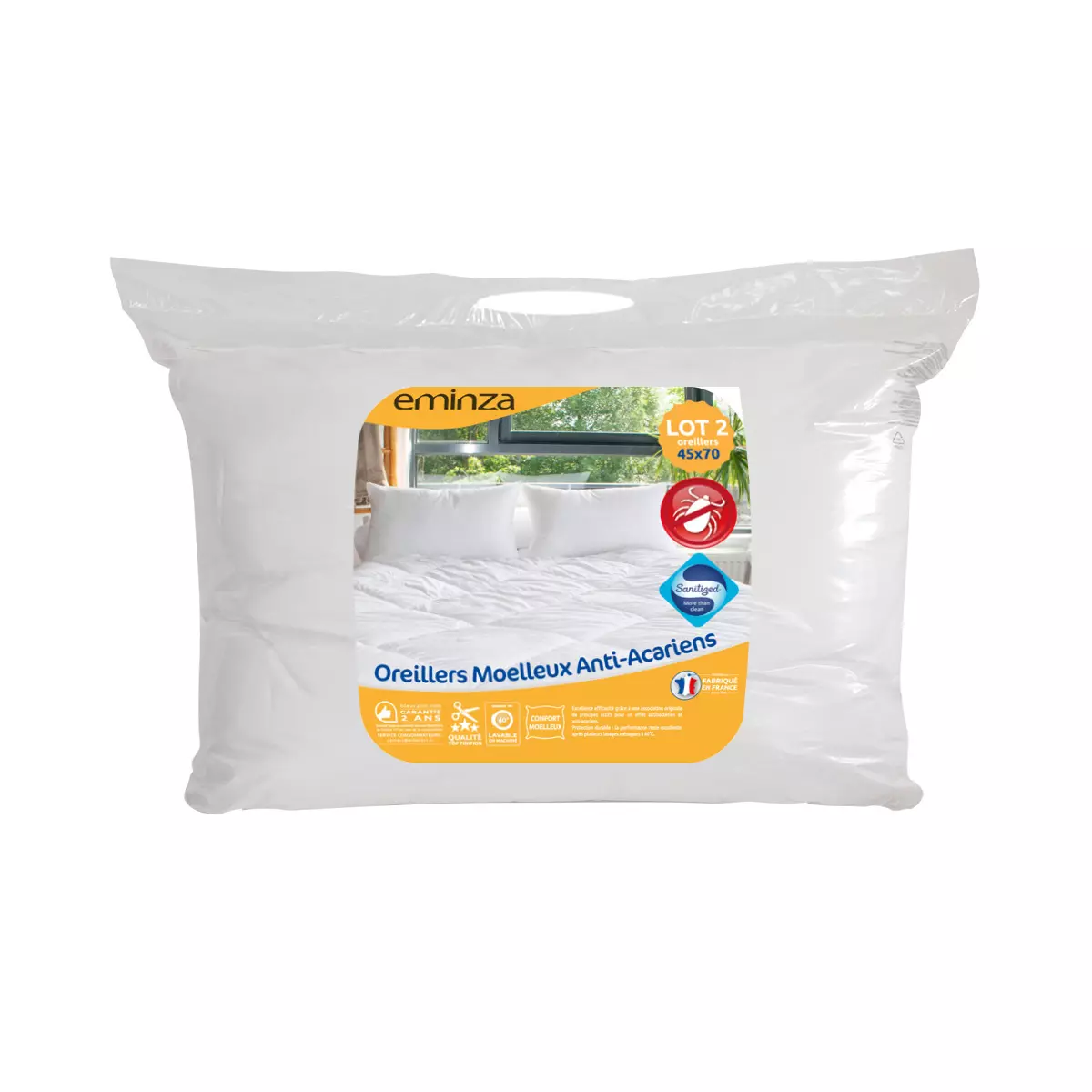 Oreillers rectangulaires - Lot de 2 - Moelleux Anti-acariens Blanc 4
