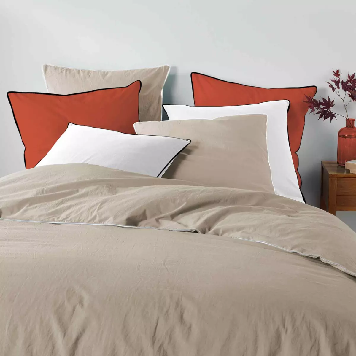 Lenzuolo con angoli cotonee lavato (160 cm) Linette Beige 3