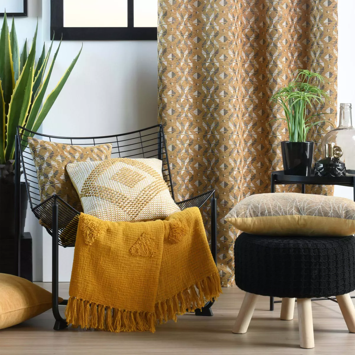 Plaid coton (150 cm) Bonifacio Jaune moutarde