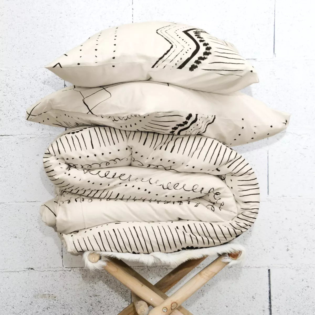 Funda nórdica y dos fundas para almohadones en algodón (260 cm) Berbère Negro 3