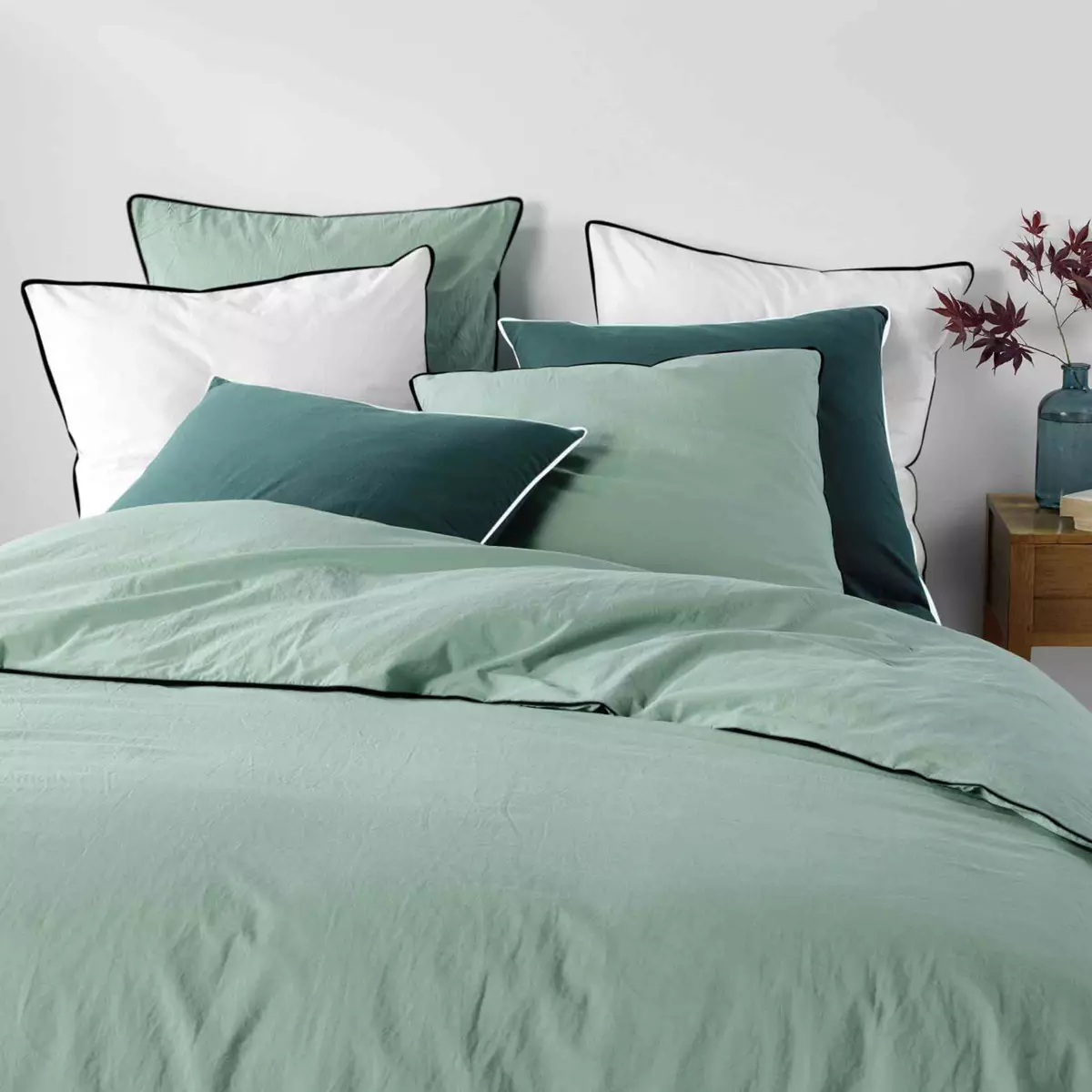 Lenzuolo con angoli cotonee lavato (140 cm) Linette Verde salvia 3