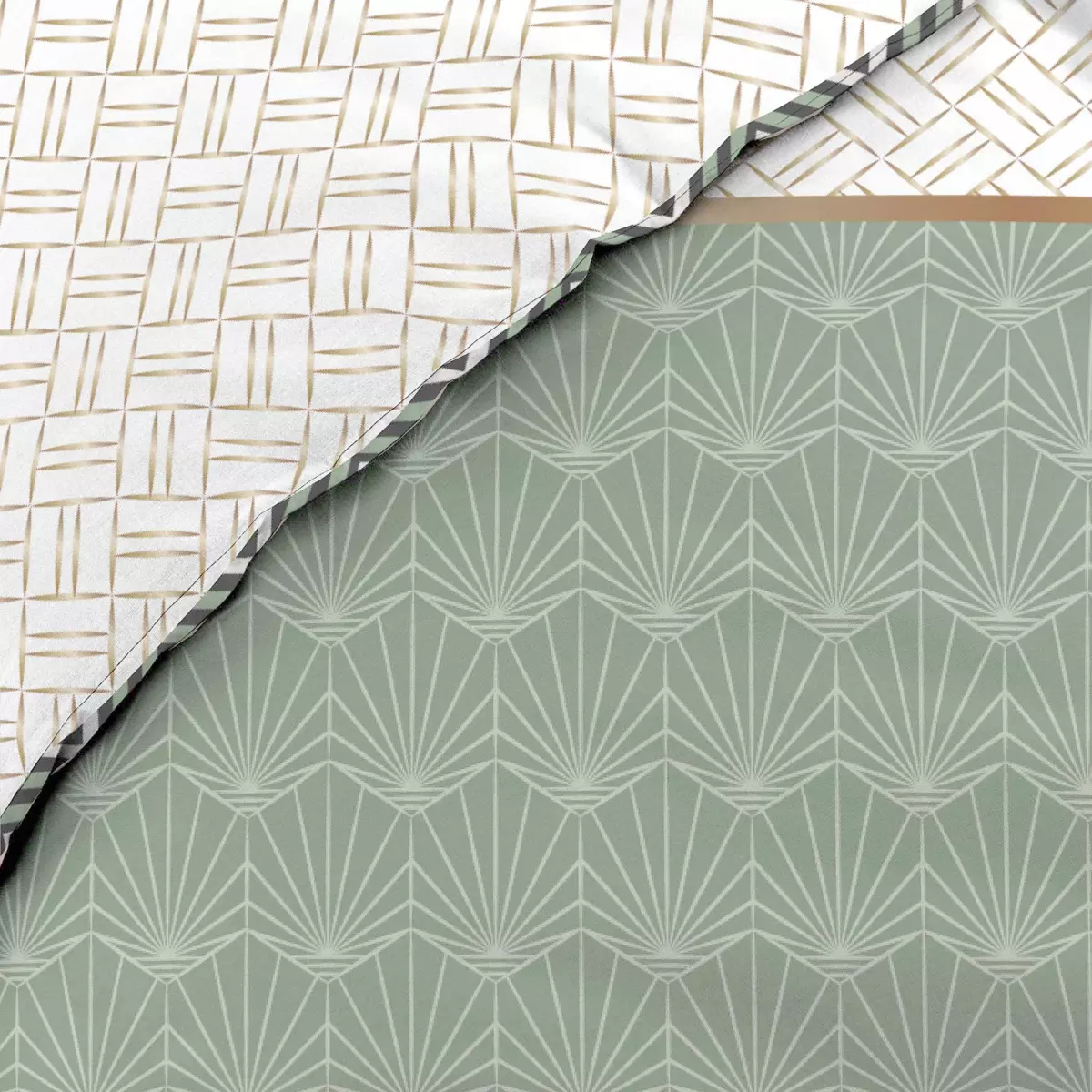 Housse de couette et deux taies percale de coton (240 cm) Belor Verte 5