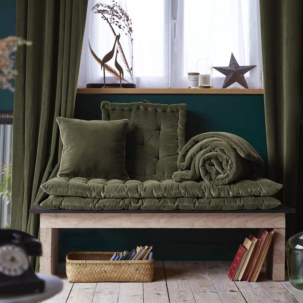 Coussin carré velours de coton (45 cm) César Vert thym 4