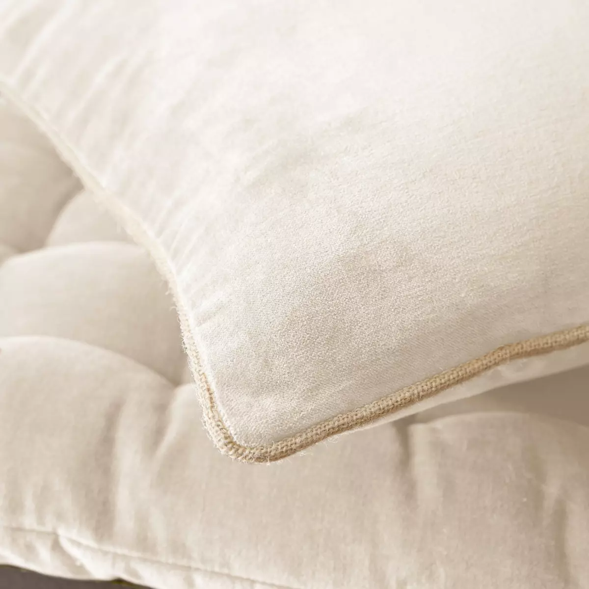 Coussin carré velours de coton (45 cm) César Beige pampa 2