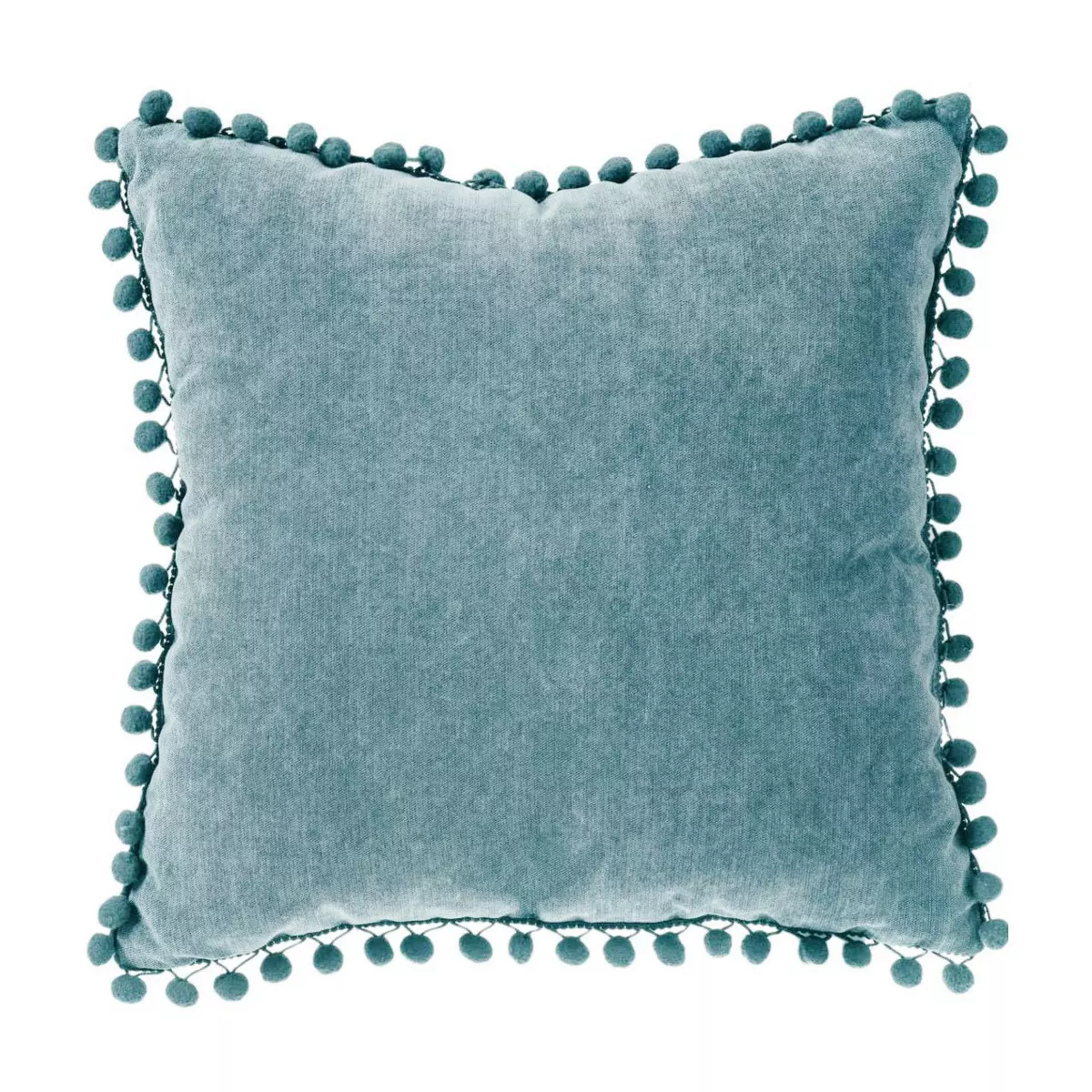 Quadratisches Kissen (40 cm) Pompons Petrol