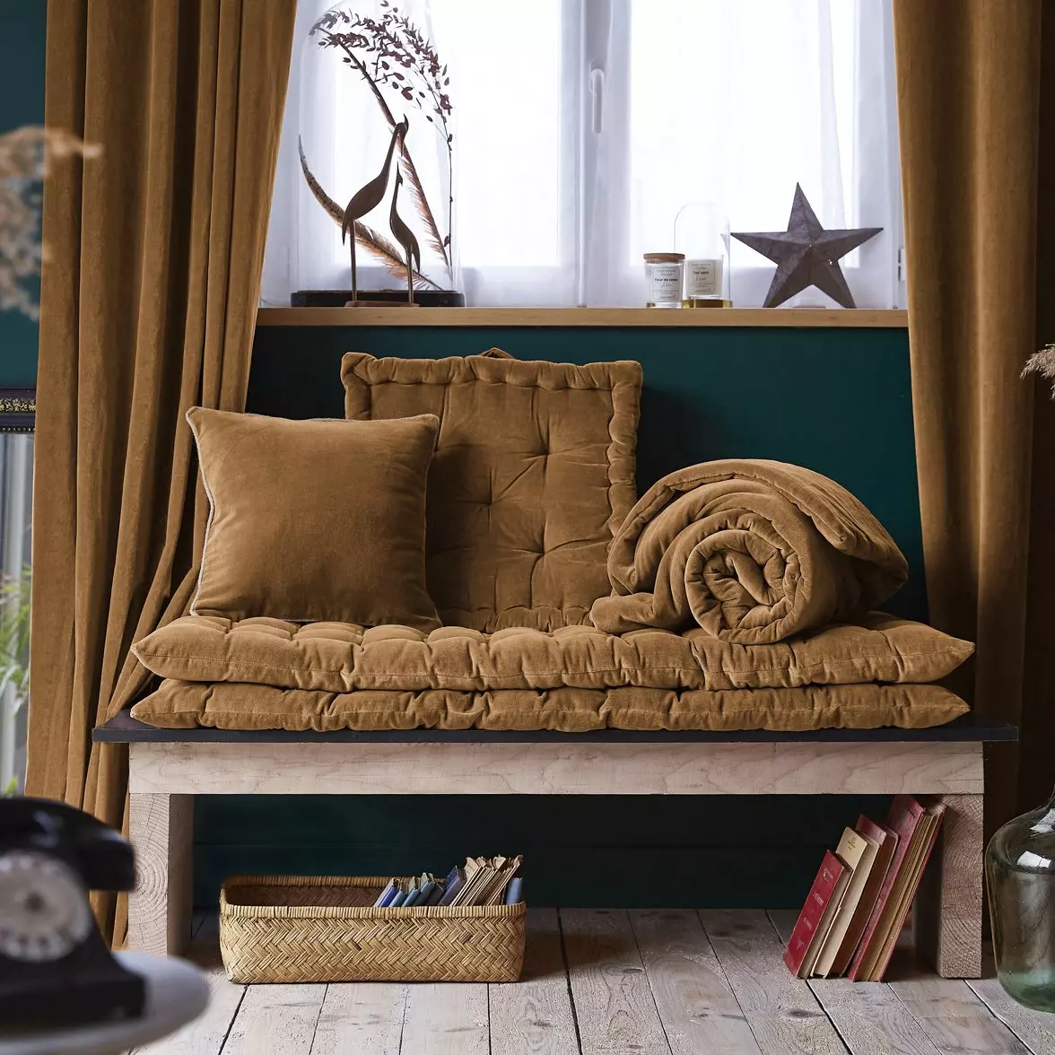 Coussin carré velours de coton (45 cm) César Camel 4