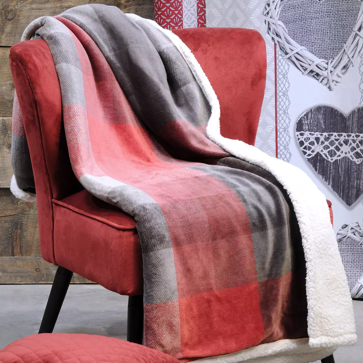 Plaid doux (160 cm) Ecossais Rouge 1