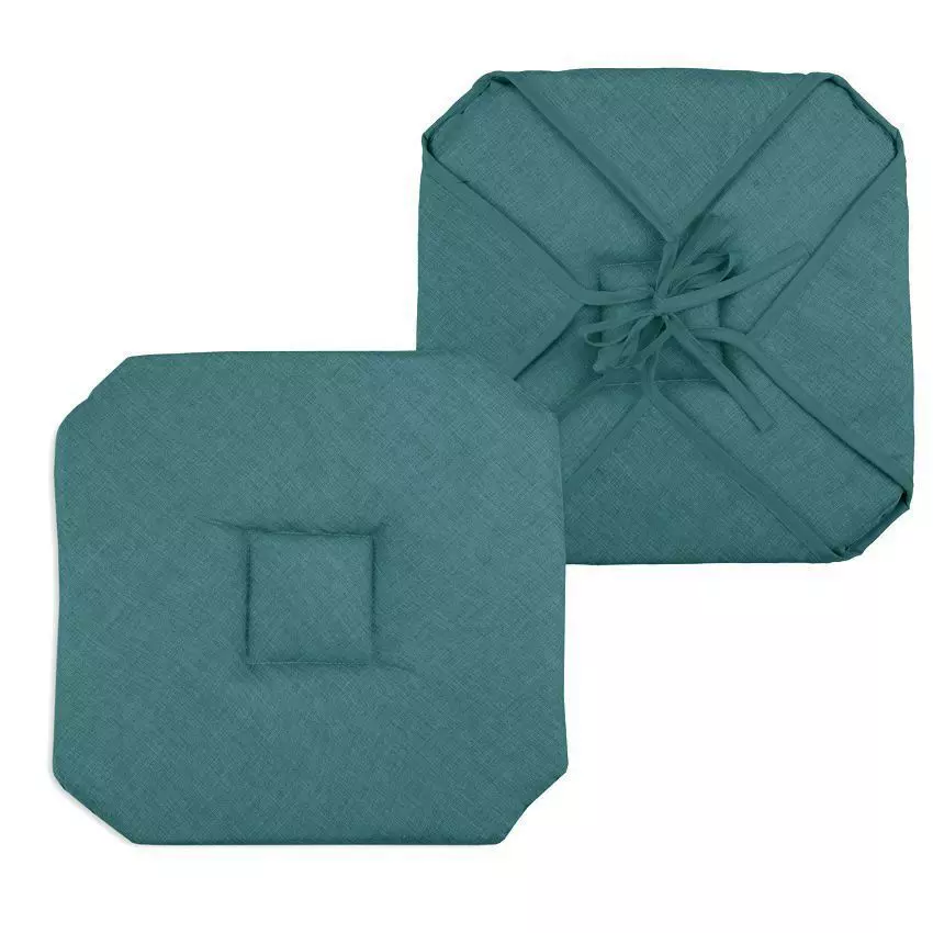 Galette de chaise carrée à rabats Béa Bleu canard 1