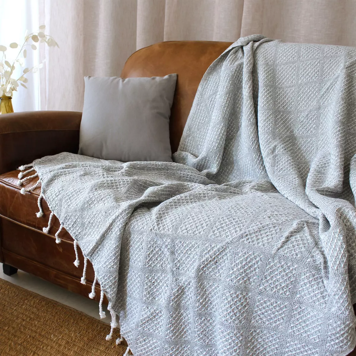 Plaid coton recyclé (160 cm) Dune Gris clair 1