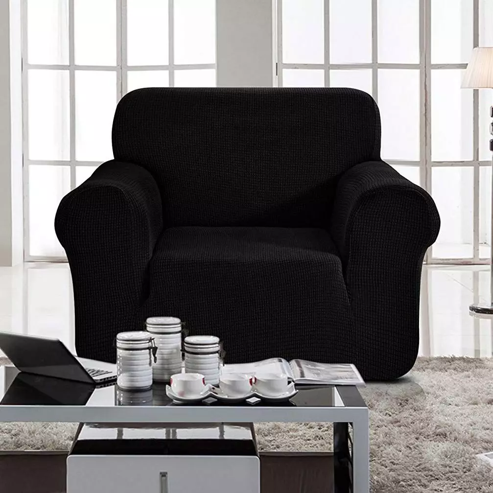 Housse de fauteuil extensible Prisca Noir ébène 1