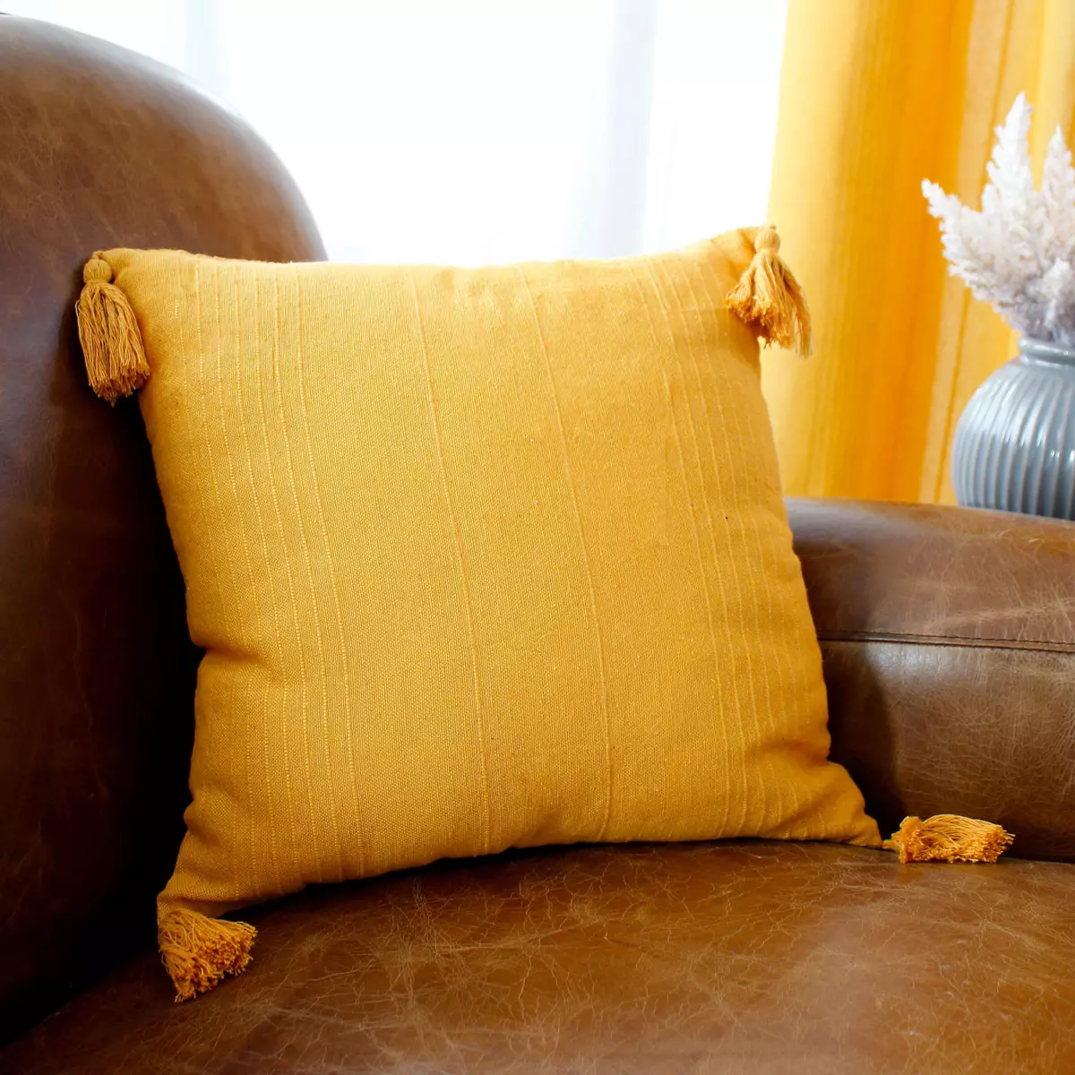 Cuscino quadrato cotone riciclato (40 cm) Bombay Giallo senape 1