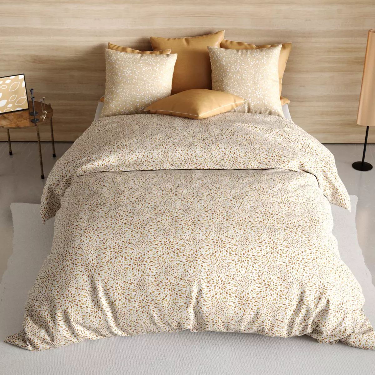 Housse de couette et deux taies coton (260 cm) Hanabi Marron 3