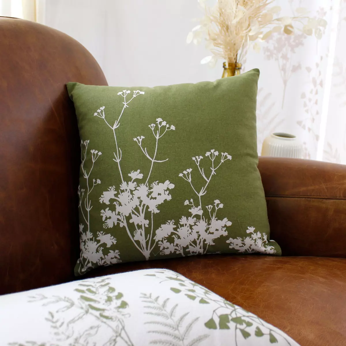 Quadratisches Kissen aus Baumwolle (40 cm) Herbier Olivgrün - Wohntextilien