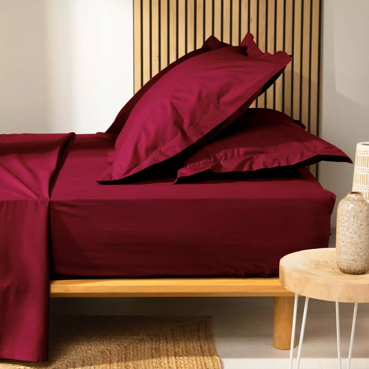 Drap housse coton bio (160 cm) Biolina Bordeaux 2