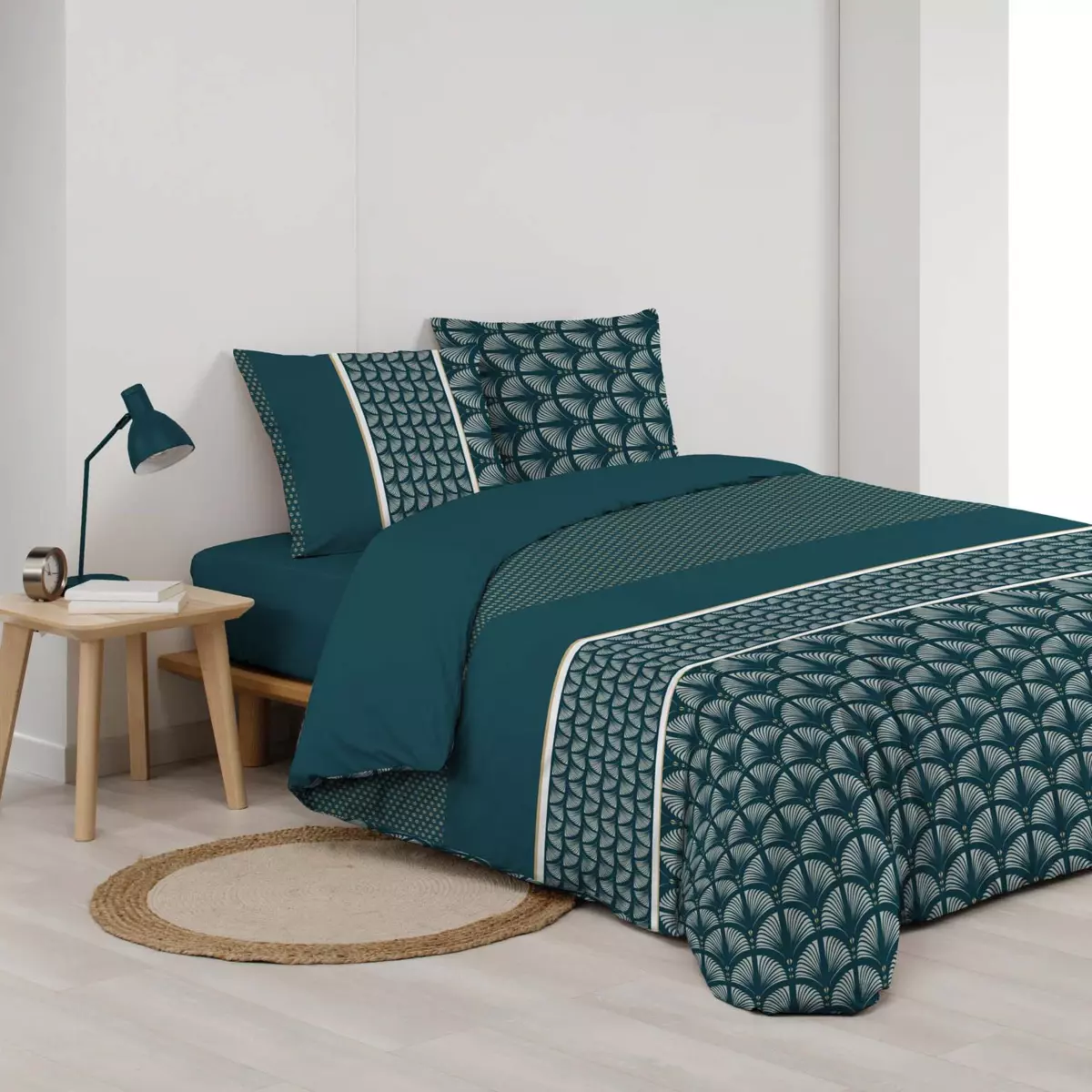 Housse de couette et deux taies coton (240 cm) Houston Bleue 4