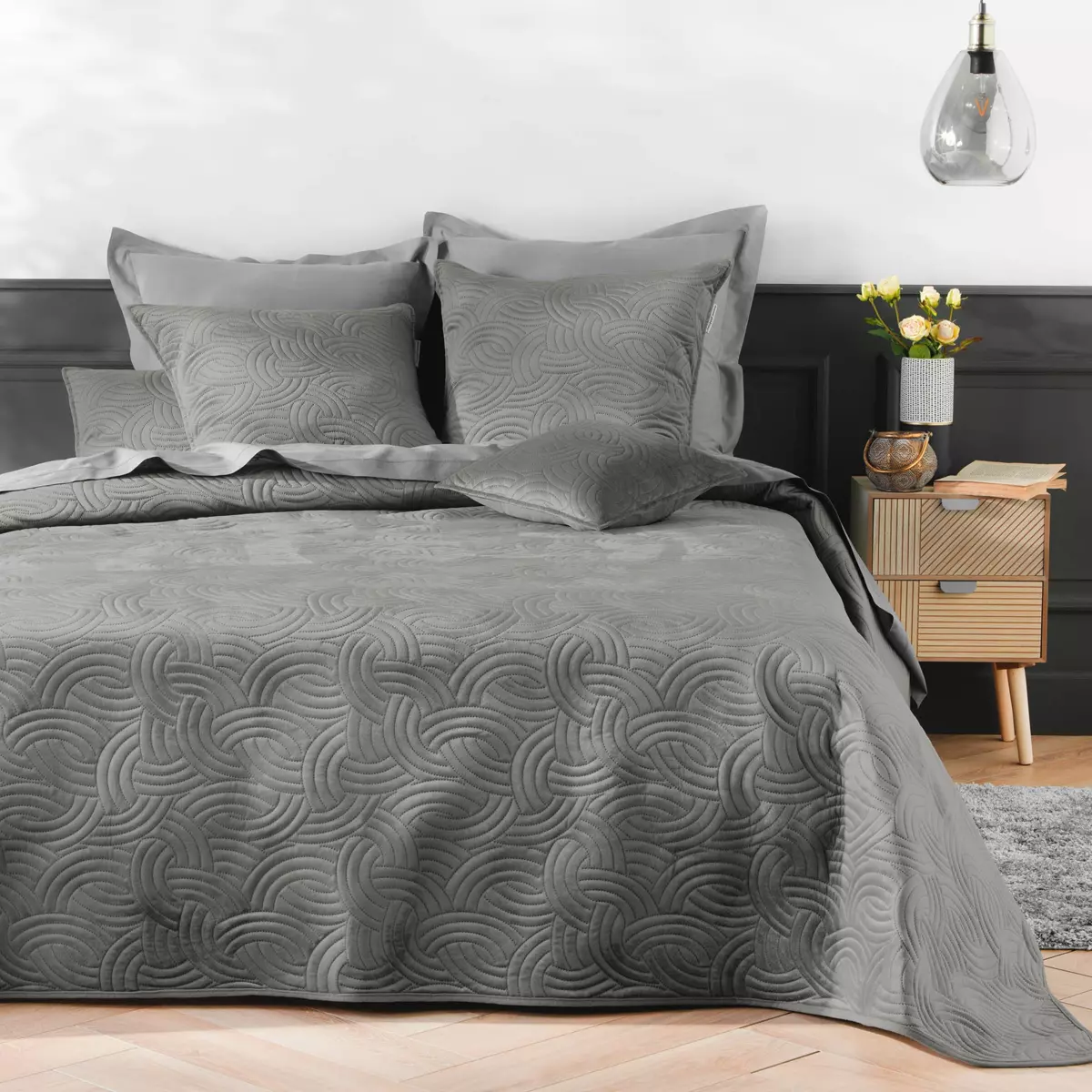 Housse de coussin carrée velours (60 cm) Solange Grise