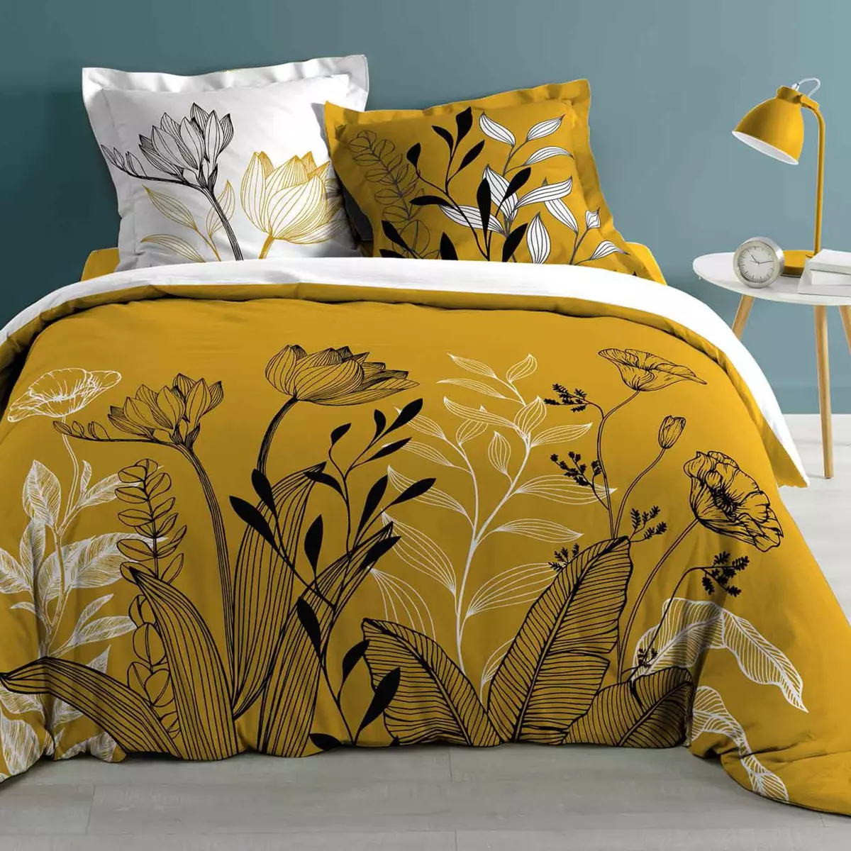 Housse de couette et deux taies coton (240 cm) Amelina Jaune 2