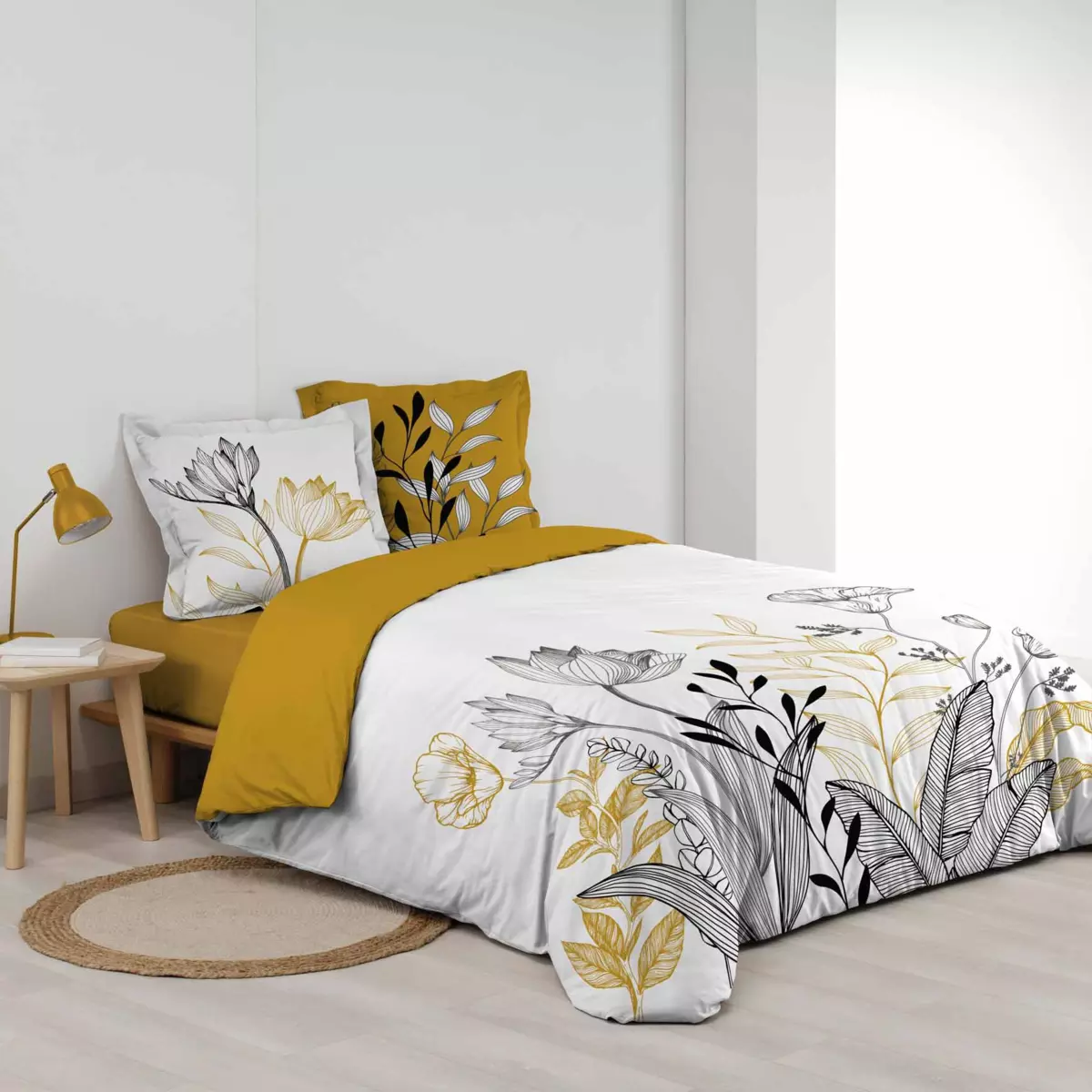 Housse de couette et deux taies coton (240 cm) Amelina Jaune 3