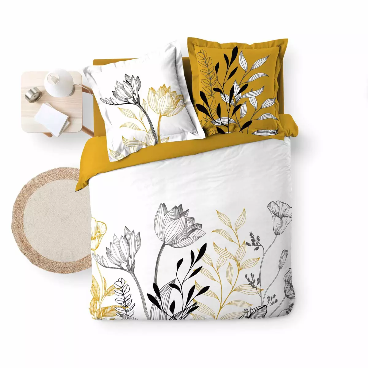 Housse de couette et deux taies coton (240 cm) Amelina Jaune 5