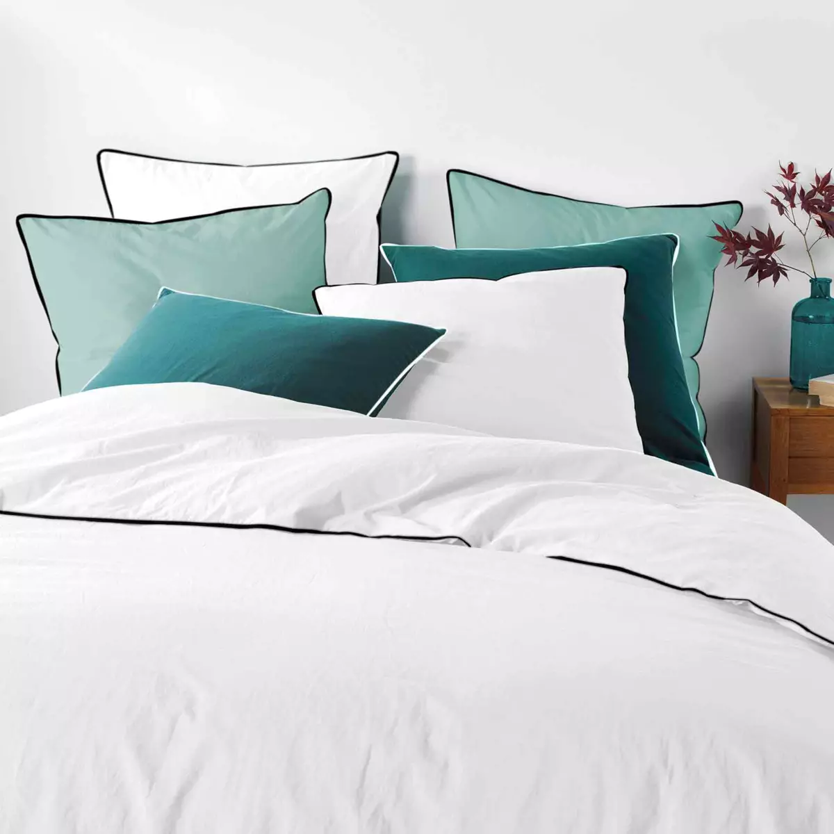 Drap housse coton lavé (140 cm) Linette Blanc 3