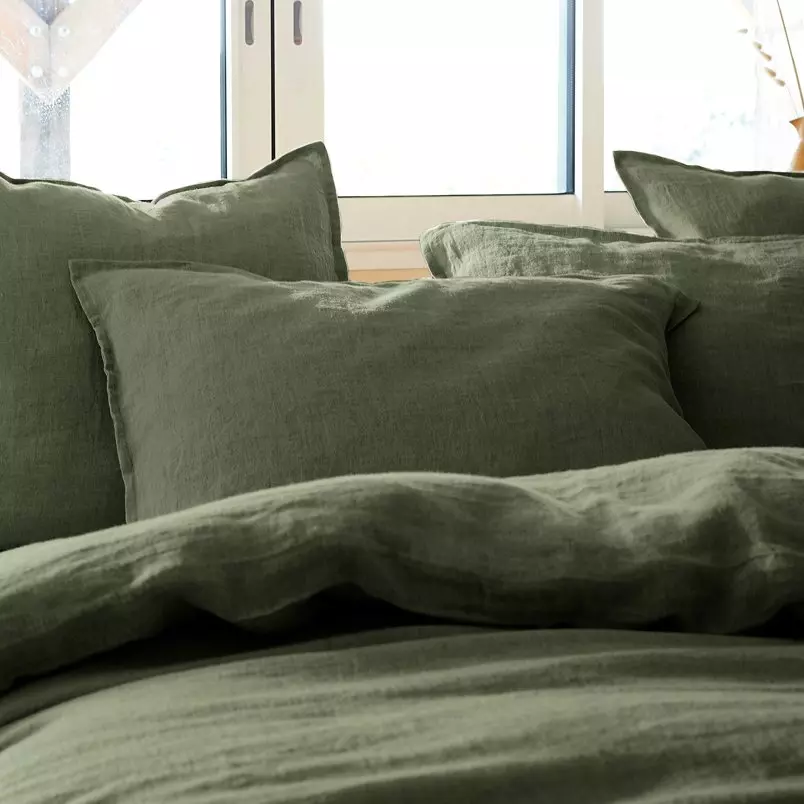 Funda de almohada rectangular en lino lavado (80 cm) Louise Verde romero 3