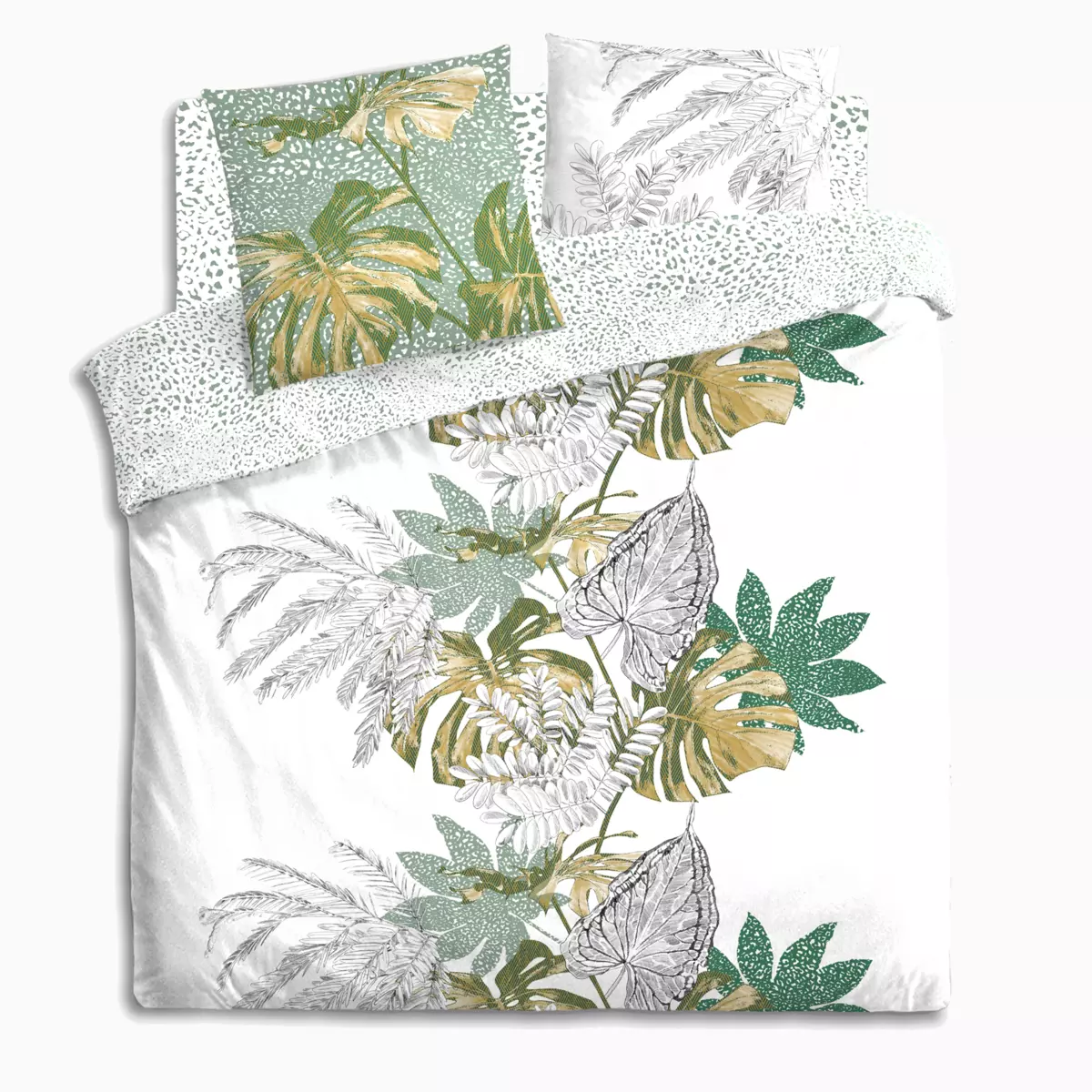 Housse de couette et deux taies coton (240 cm) Monstera Multicolore 127