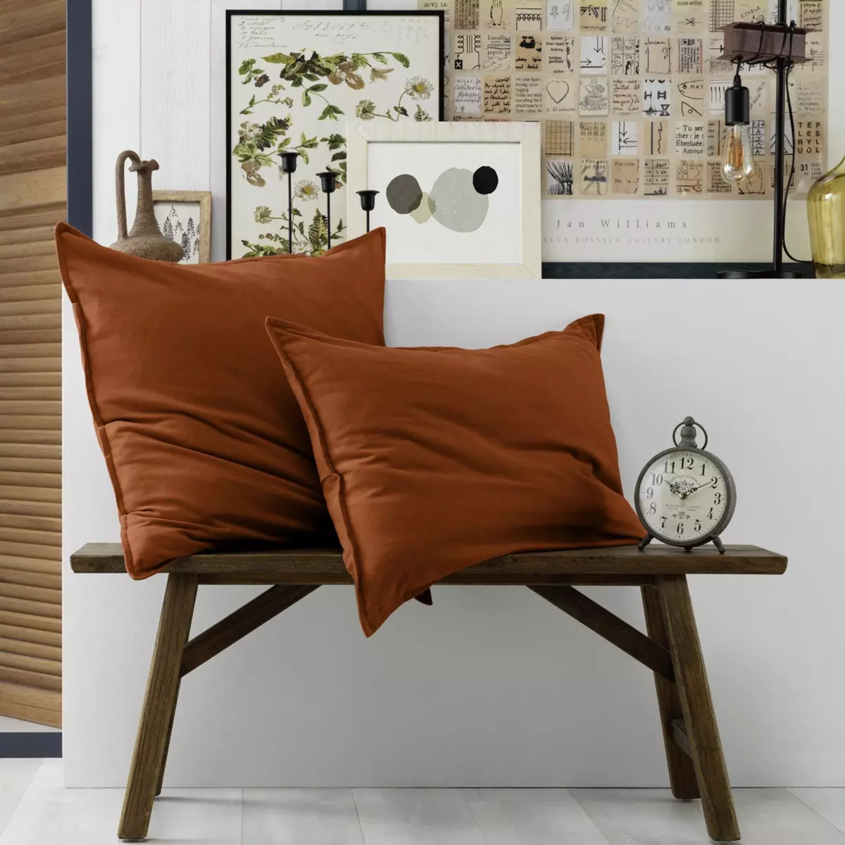 Quadratischer Kopfkissenbezug aus Flanell (63 cm) Théa Terrakotta 5