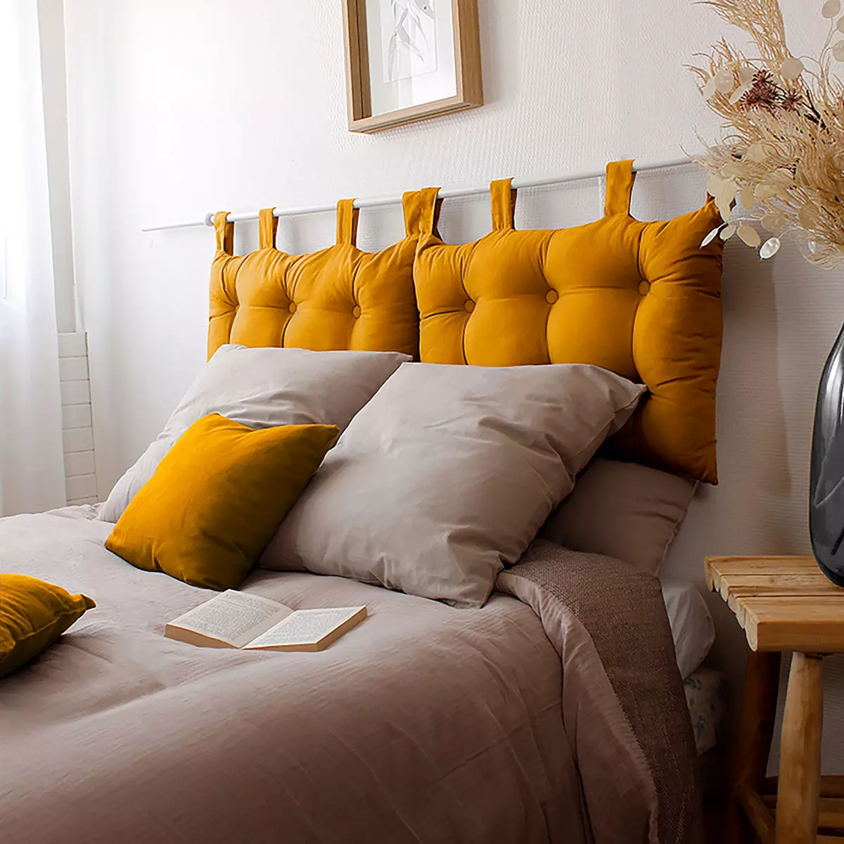 Copriletto A Piedi Letto In Velluto Giallo Senape - Motivo Ondulato - 45x210 Cm Per Letto Matrimoniale