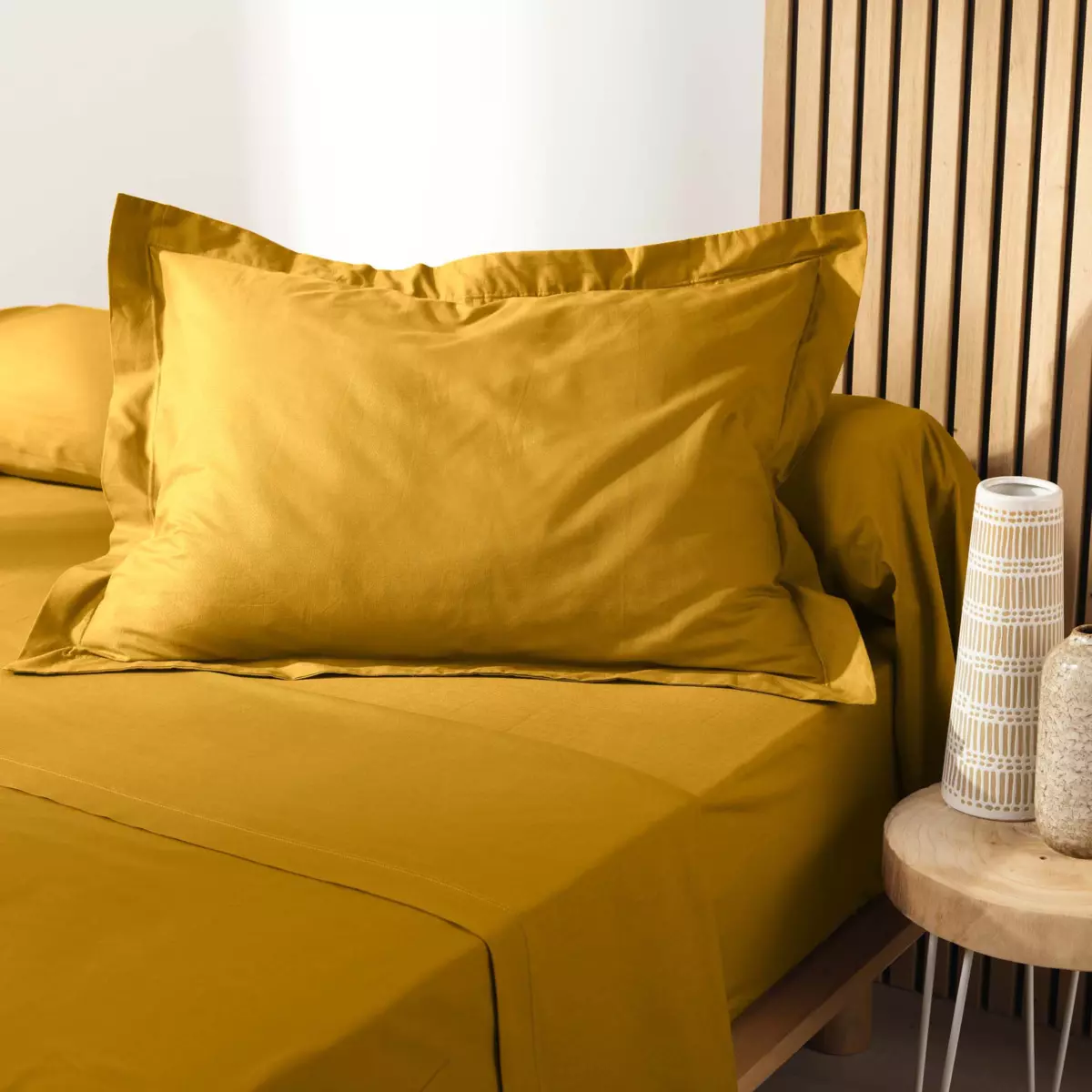 Taie d'oreiller rectangulaire coton bio (70 cm) Biolina Jaune ocre 1