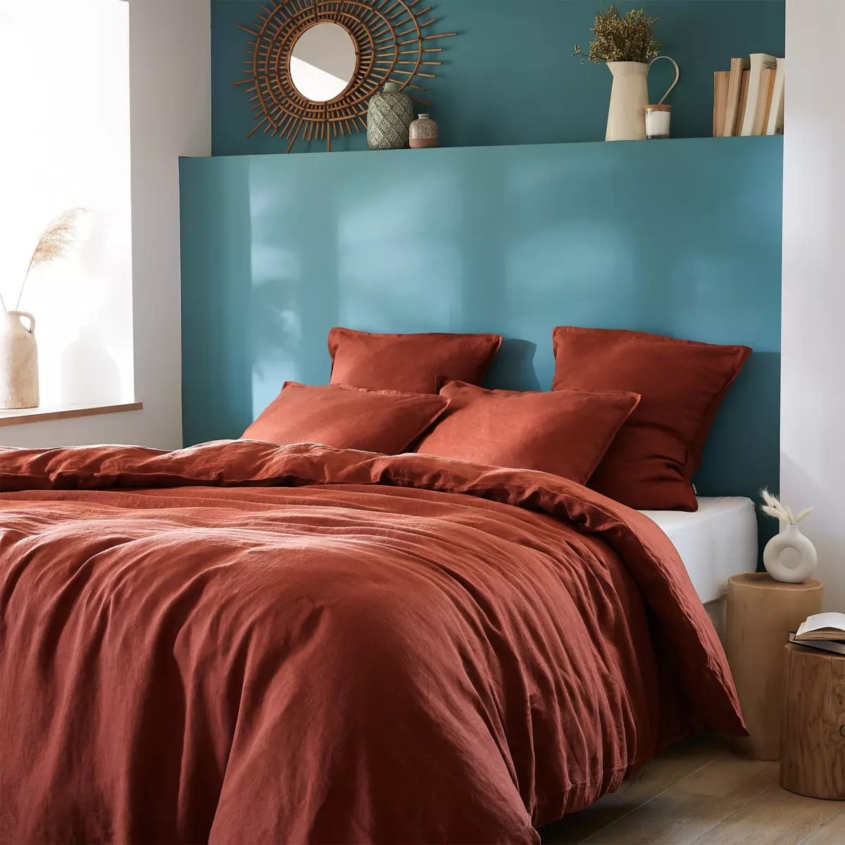 Funda de almohada rectangular en lino lavado (70 cm) Louise Terracota 5