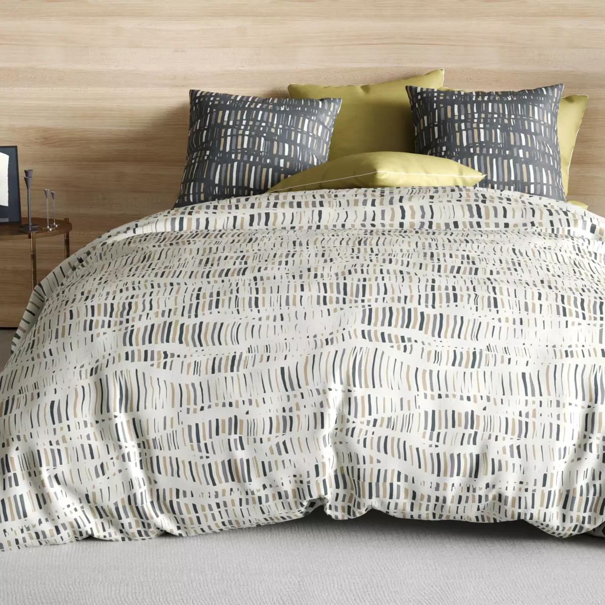 Housse de couette et deux taies coton (240 cm) Flava Grise 1