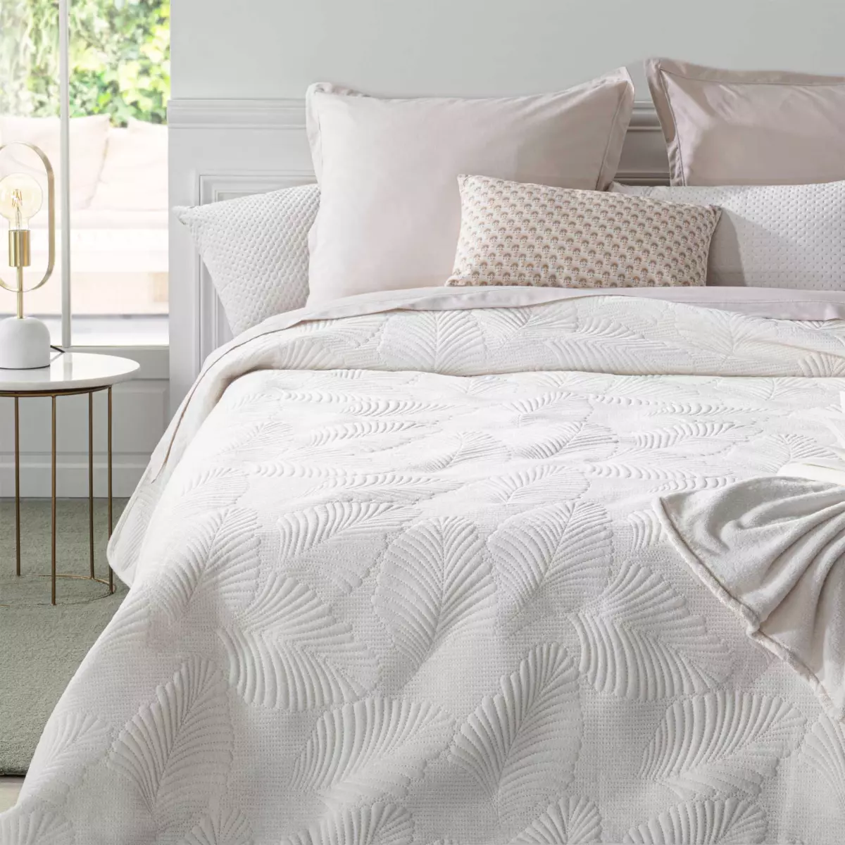 Bedsprei (260 x 240 cm) Feuilles Ivoor 1