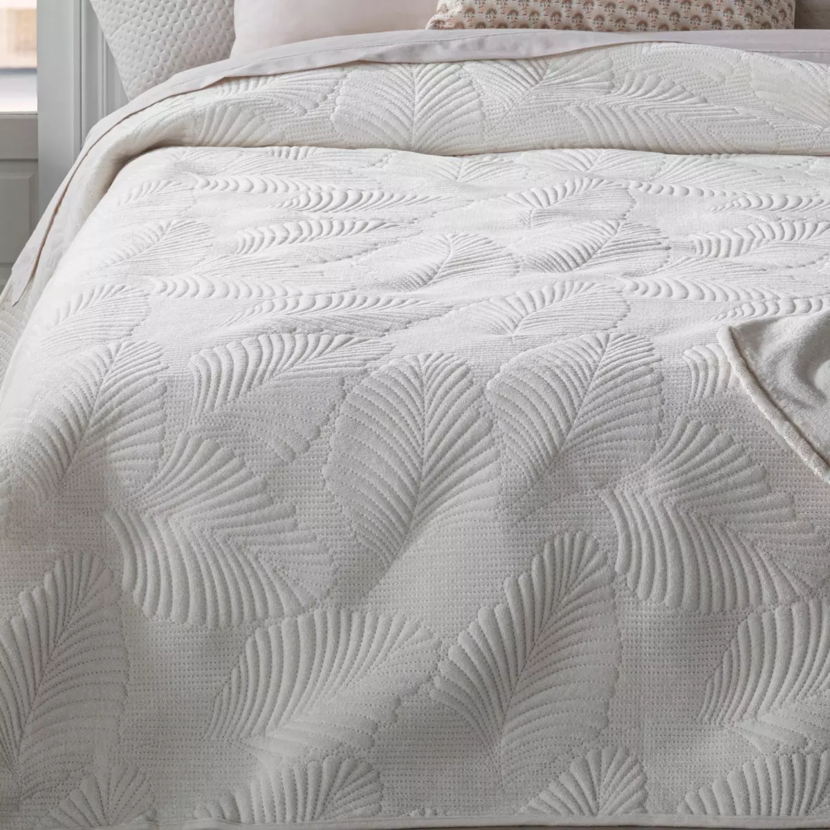 Bedsprei (260 x 240 cm) Feuilles Ivoor 2