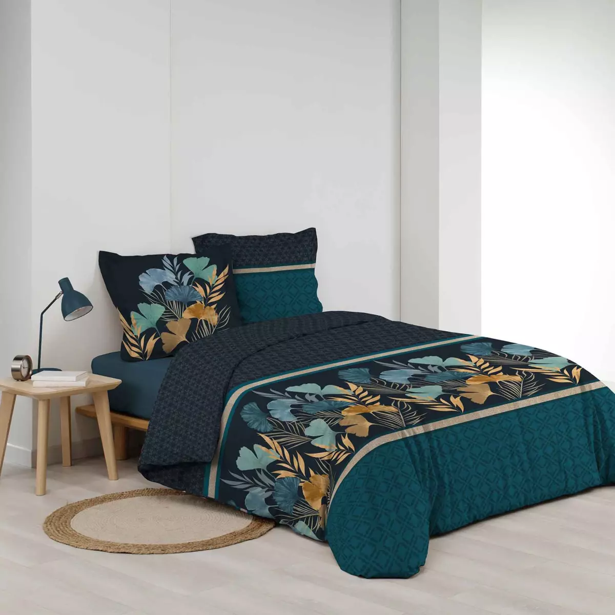 Housse de couette et deux taies percale de coton (240 cm) Blondy Bleue 2